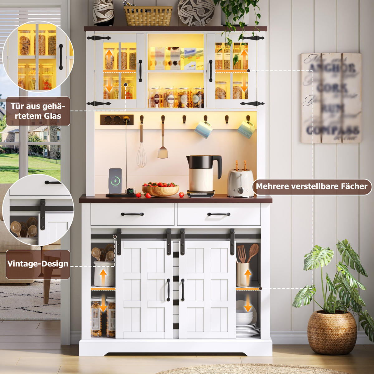 BUFFETSCHRANK Weiß 108/40/180 cm - Weiß, Holz (108/180/40cm) - PANGIVO