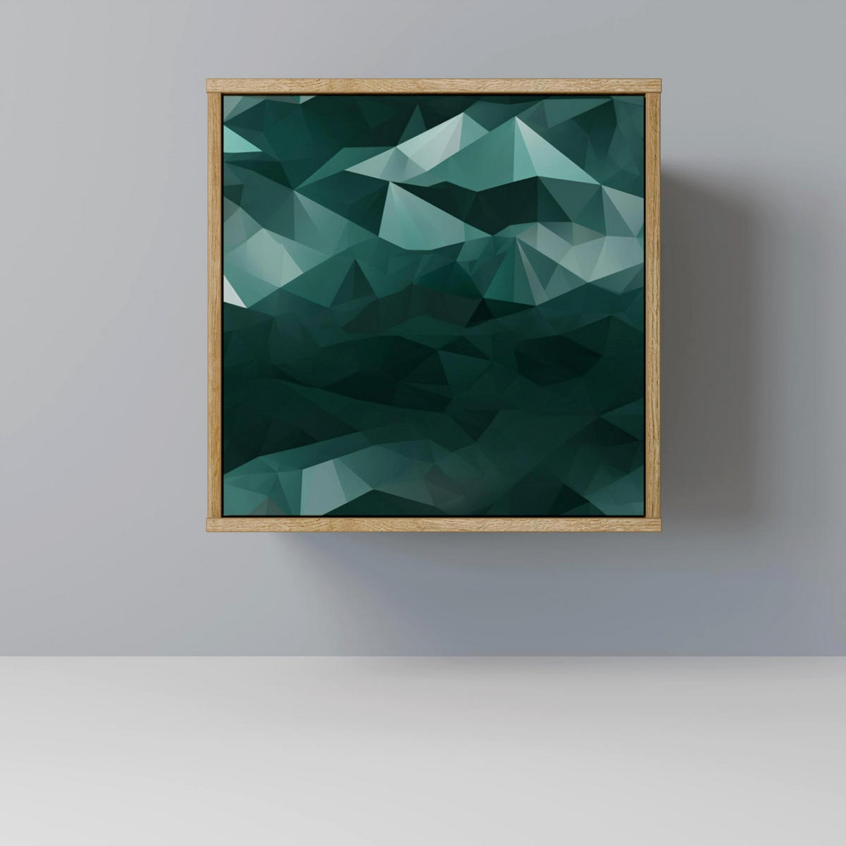 SIDEBOARD POLYGONAL FLOATING, Eichefarben, 57,5x42x70,5 cm, Schwarze Metall-Sternfüße - Eichefarben/Multicolor, Holzwerkstoff/Metall (57.5/70.5/42cm) - SpaceRebels