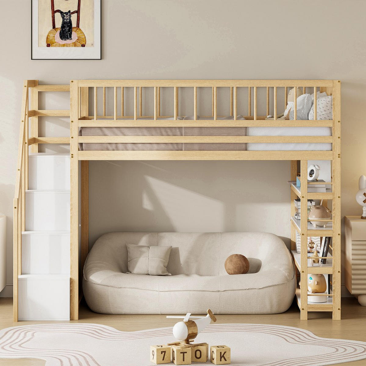 HOCHBETT 90 x 200cm mit Sicherheitskletterleiter，Holzfarbe - Naturfarben, Holz (90/200cm) - KOMHTOM