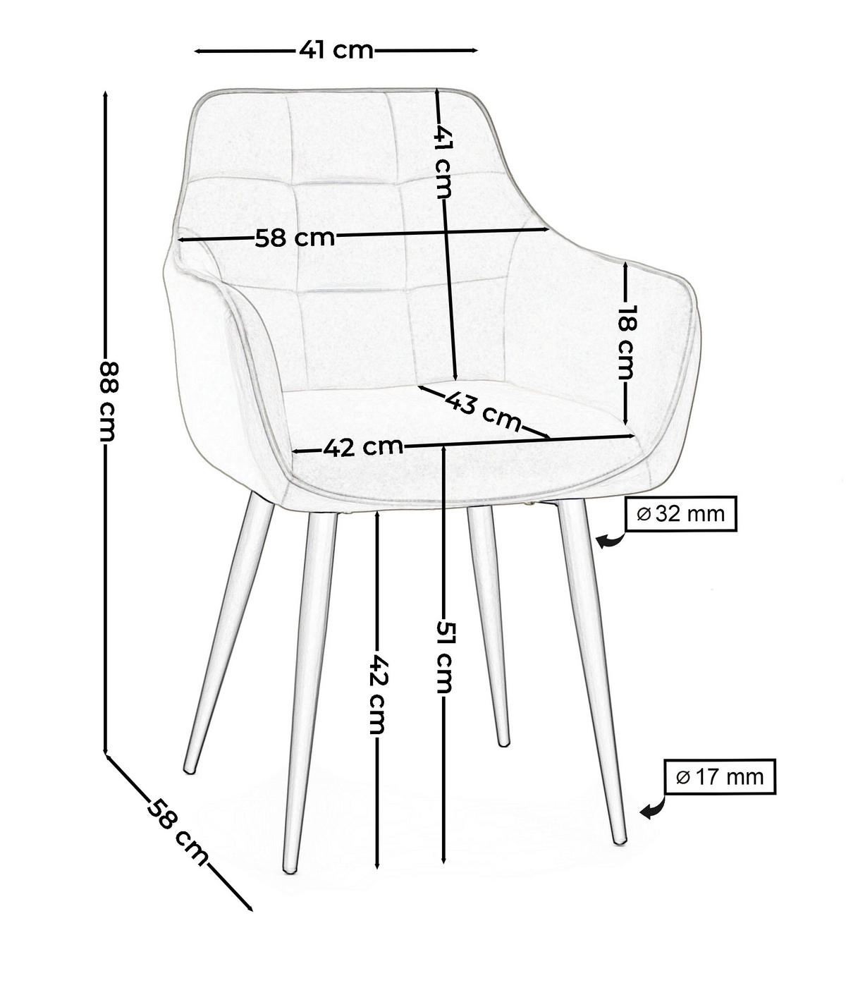 STUHL GALLO gespolstert mit Steppung - hellgrau - Samt Velours - Hellgrau/Schwarz, Textil/Metall (58/88/58cm) - NEW HOME