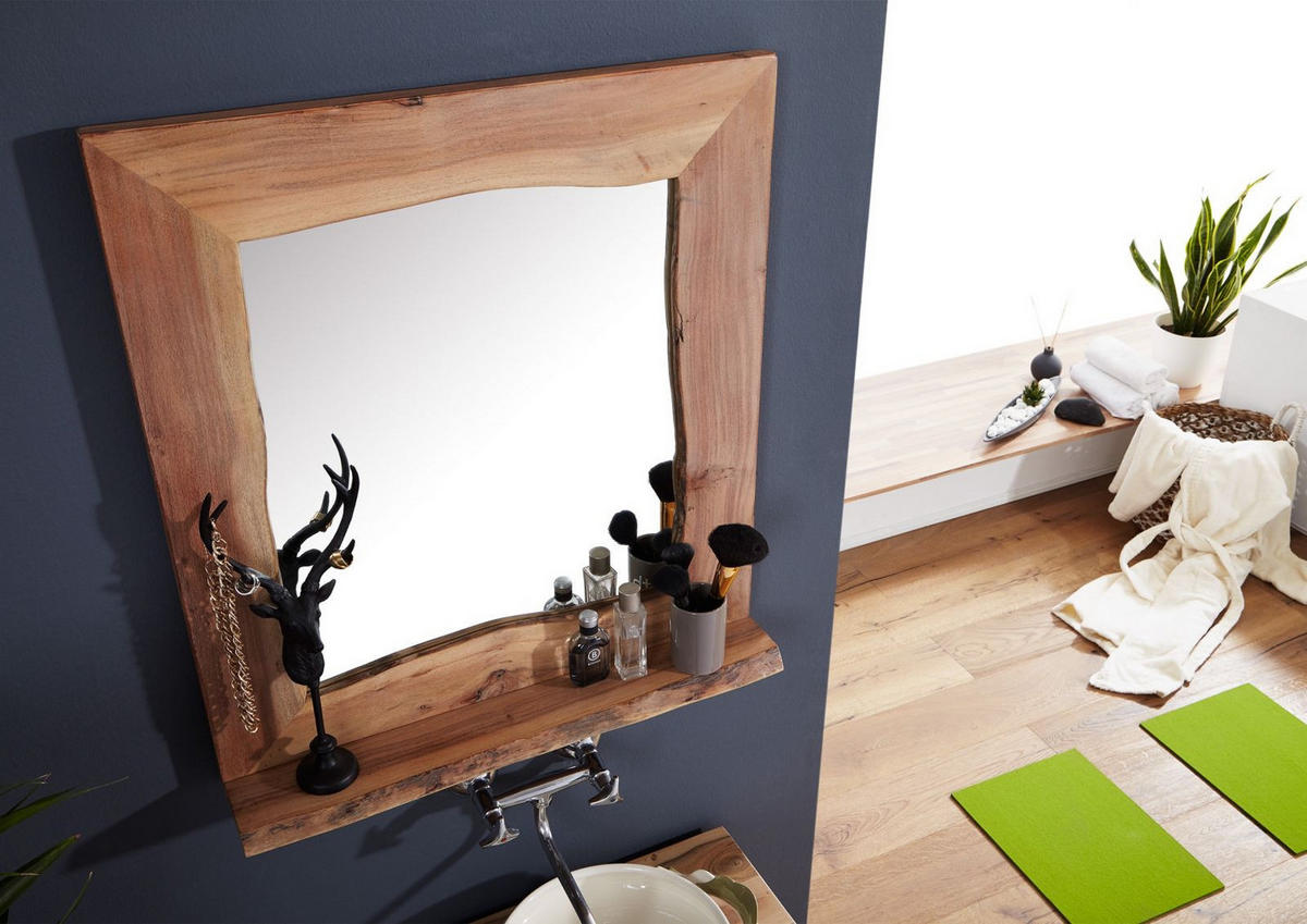 BADSPIEGEL Akazie 70x12x78 natur lackiert PURE ACACIA #613 - Braun, Holz (70/78/12cm) - Massivmoebel24
