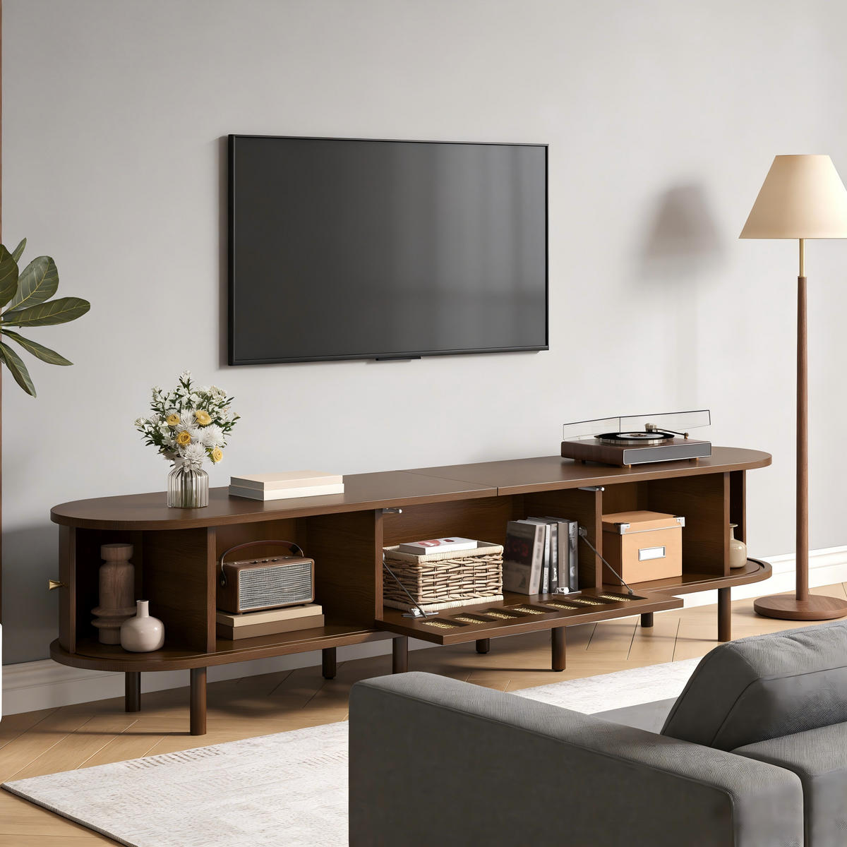 TV-LOWBOARD 180x40x40 cm Nussbaum Rattan 1 Tür MDF Oval - Walnussfarben, Holzwerkstoff (40/40/180cm) - FLIEKS