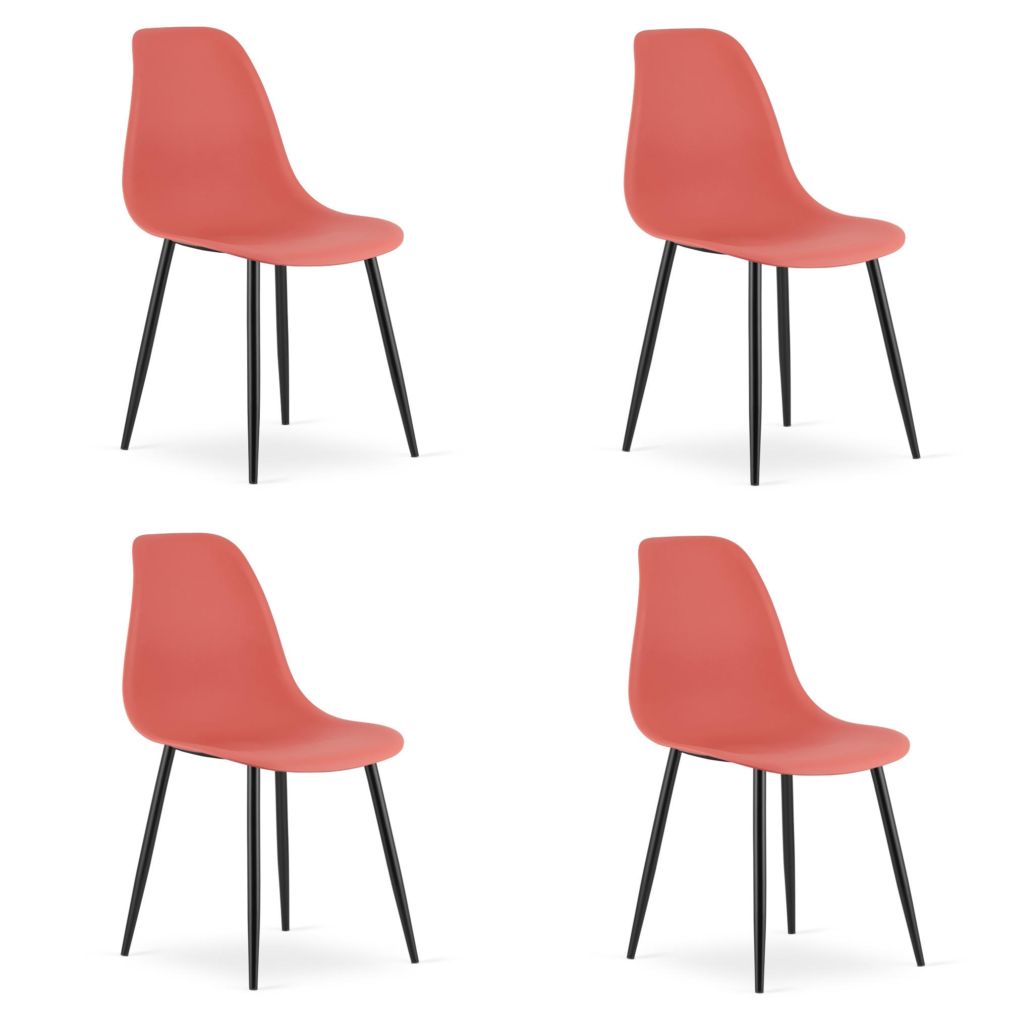 ESSZIMMERSTUHL 4-er Set KALEO Zinnoberroter Sitz, schwarze Beine - Rot/Schwarz, Kunststoff (46/84/51cm) - Valora