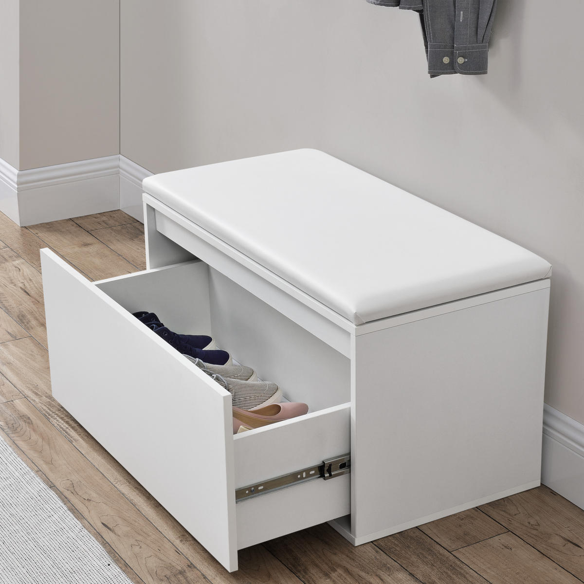 SCHUHBANK Degerfors - Weiß, Holzwerkstoff/Kunststoff (39/45/80cm) - [en.casa]