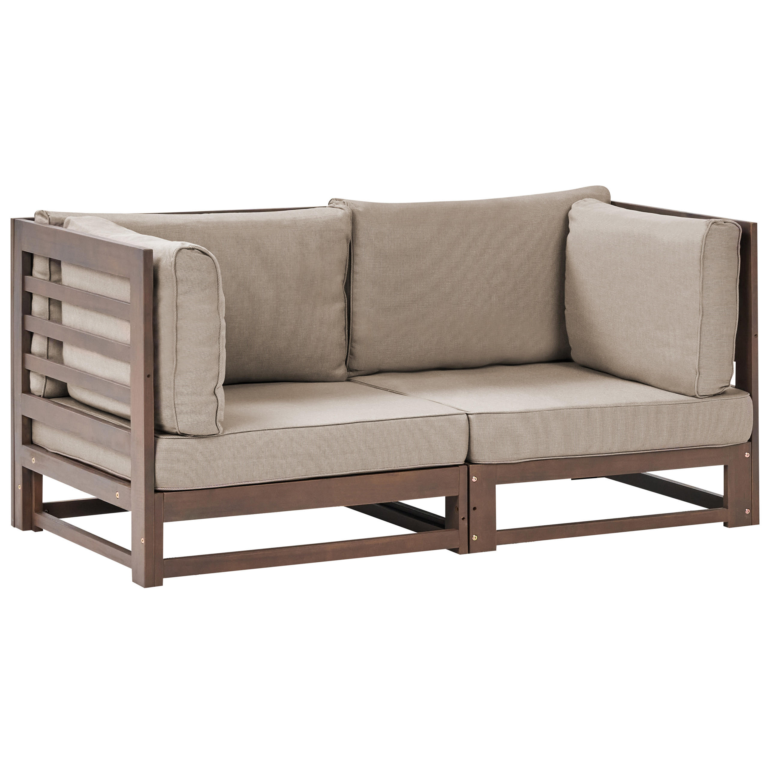 GARTENSOFA 2-Sitzer zertifiziertes Akazienholz dunkelbraun Auflagen taupe Trani - Dunkelbraun/Beige, Holz (150/72/75cm) - Beliani