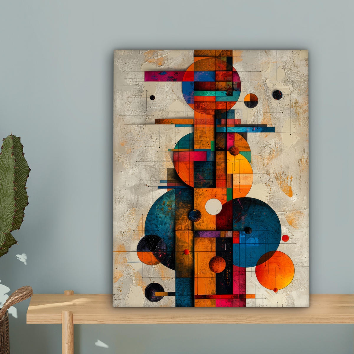 OBRAZ NA PLÁTNE Vintage - Moderné umenie - Oranžová - Geometrické tvary 30x40 cm - viacfarebná, textil (30/40cm) - MuchoWow