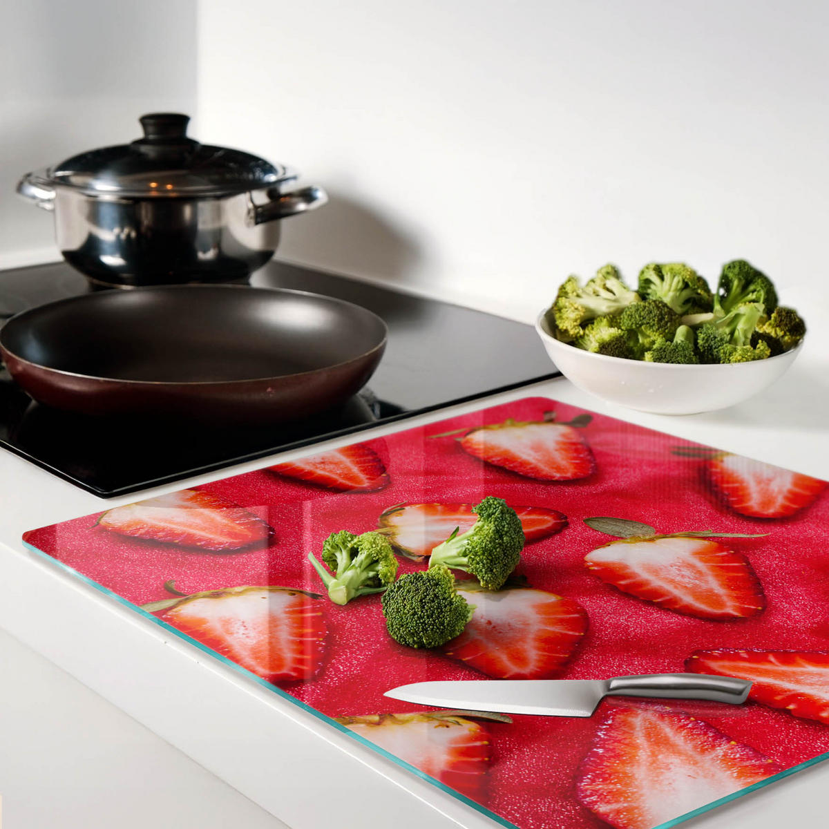 GLASPLATTE 60x52 cm Gehackte Erdbeeren - Rot, Glas (60/0.4/52cm) - TULUP