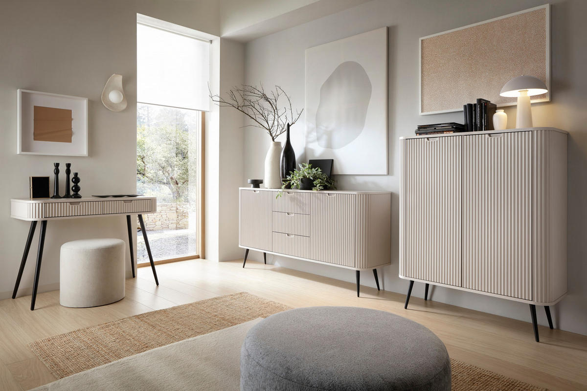 KOMMODE MODERNO 168/87/39 in Caschmir/Schwarz - Creme/Schwarz, Holzwerkstoff (168/87/39cm) - Deine Möbel 24