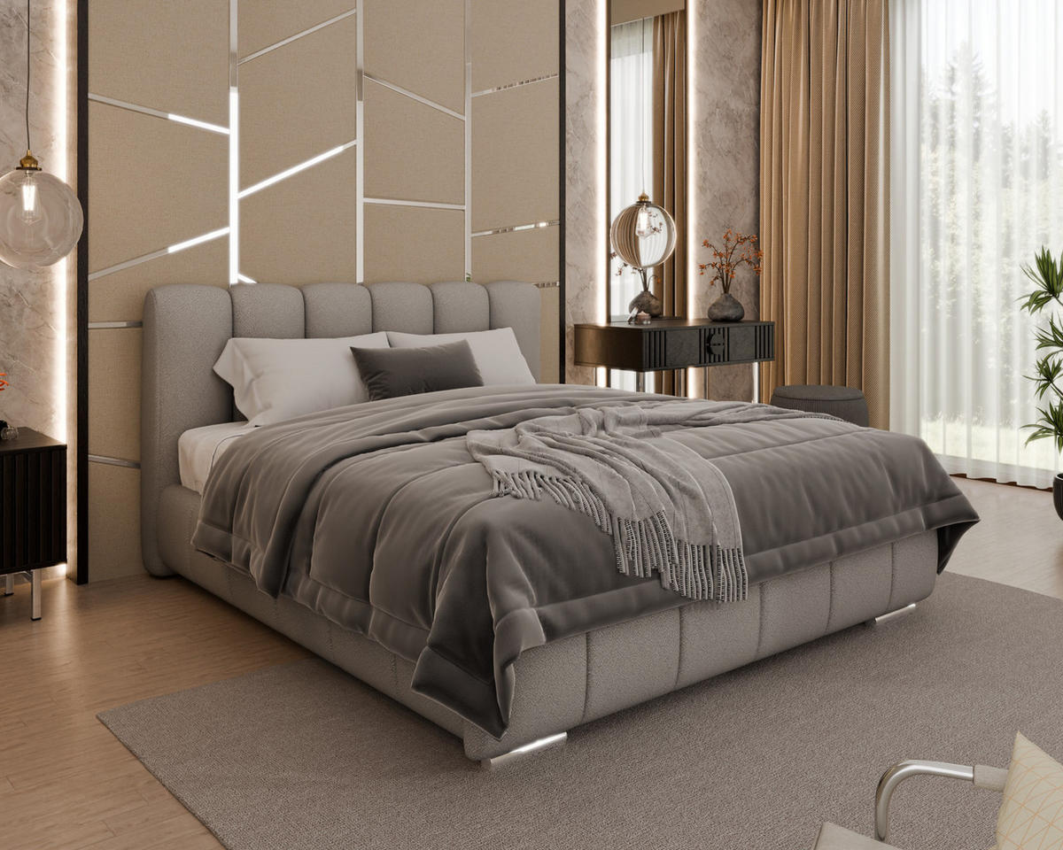 POLSTERBETT Zaira 160x200cm – Elegantes Polsterbett für modernen Wohnstil , ohne matratze, hellgrau - Hellgrau, Holz (160/200cm) - Homesy