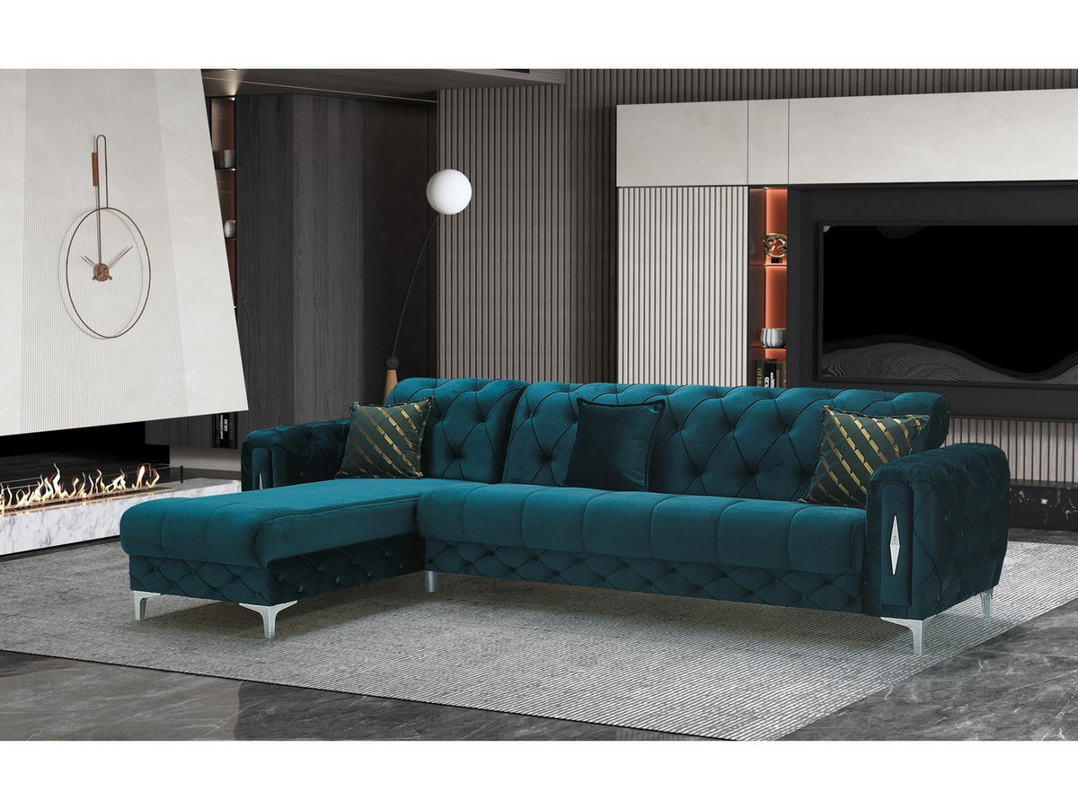 ECKSCHLAFSOFA Patna Grün - Langer Schenkel Rechts - Grün, Holzwerkstoff/Kunststoff (245/315cm)