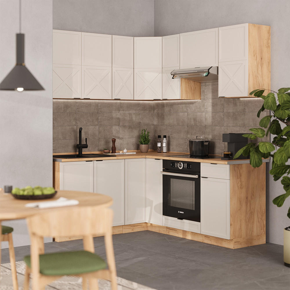 ECKKÜCHE Fame-Line GrauBeige/Goldkraft Eiche 160 x 60 cm ohne AP - Honigeiche/Grau, Holzwerkstoff (190/81.6/46cm) - Vicco