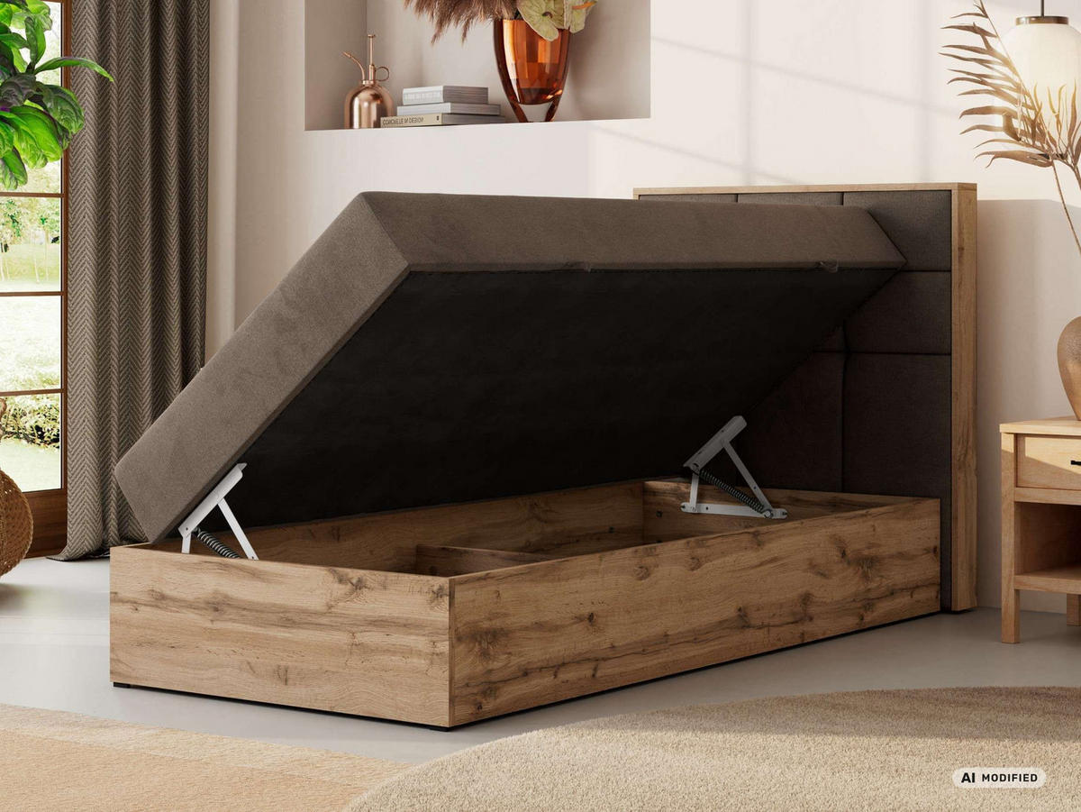 BOXBETT ALBERO 1 90/200 - Braun Velvet - Topper T25 - H4 - Rechts - Schwarz/Braun, Kunststoff/Textil (90/200cm) - MKS