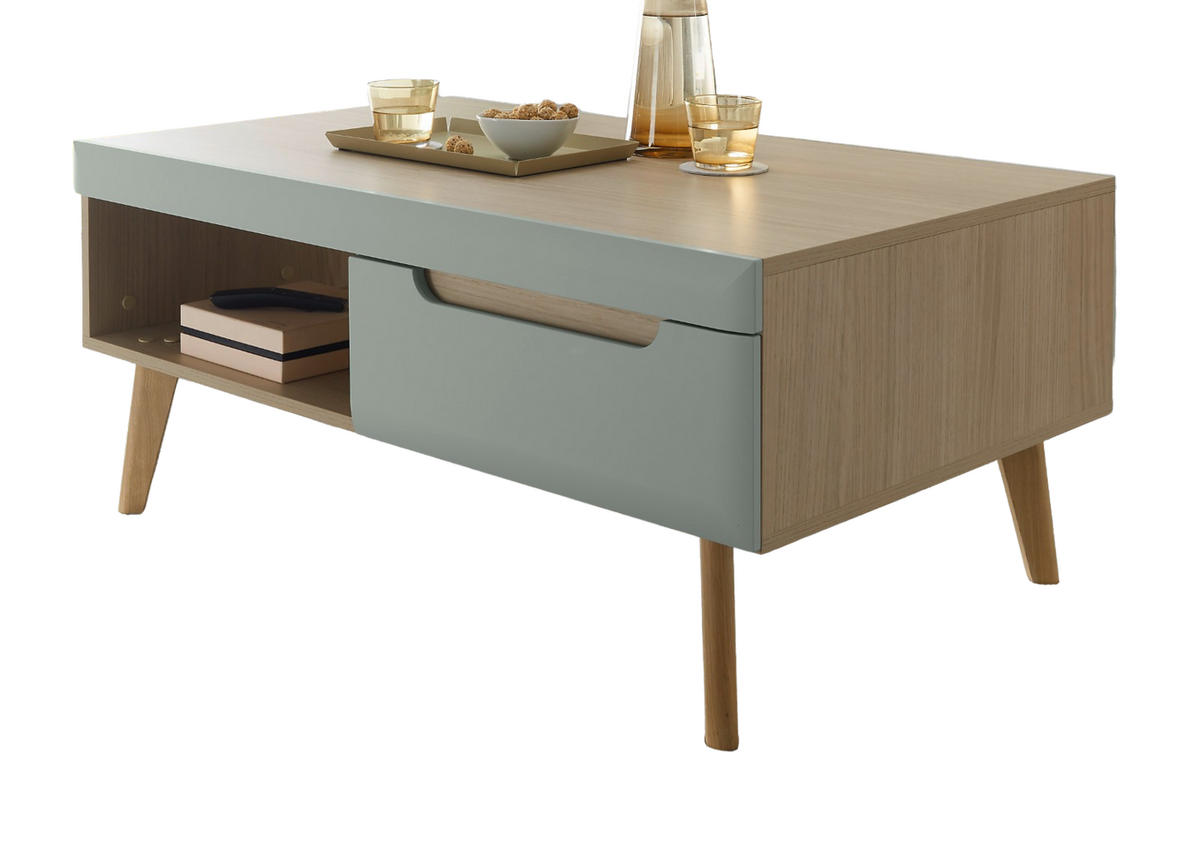 COUCHTISCH Pistazie grün, Eiche, skandinavisch 107 cm, Wohnzimmertisch mit Stauraum - Eichefarben/Pastellgrün, Eichenholz/Holz (107/67/46cm) - Furn.Design