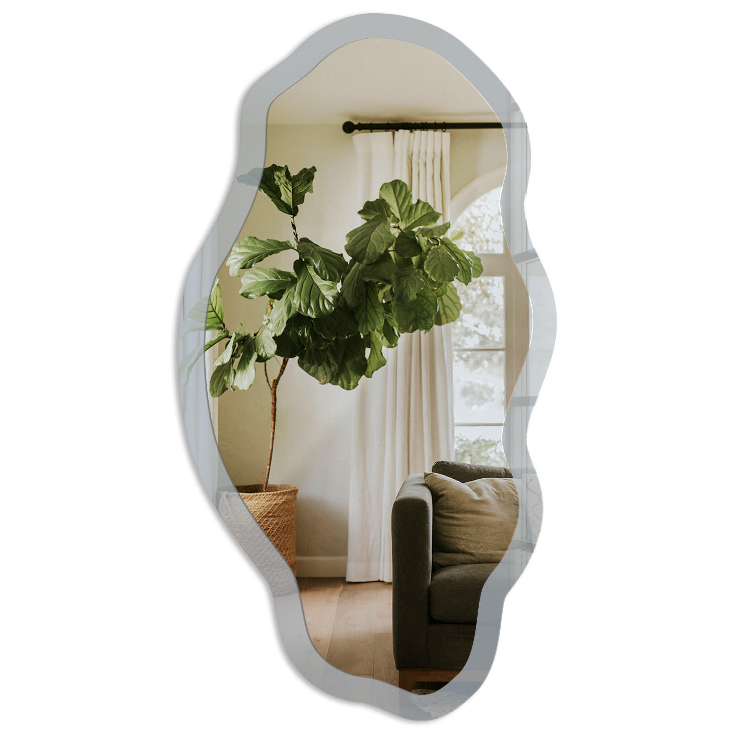 SPIEGEL 90x45 cm asymmetrisch mit Druck - Millennial-Grau - Transparent, Glas (45/90/0.4cm) - TULUP