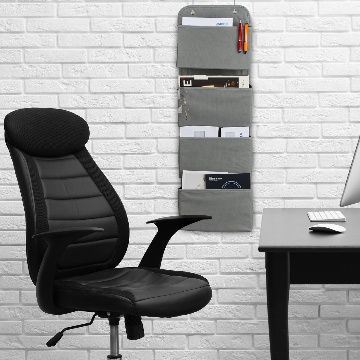 HÄNGEORGANIZER - Grau, Wellpappe/Textil (10/31/104cm) - Relaxdays