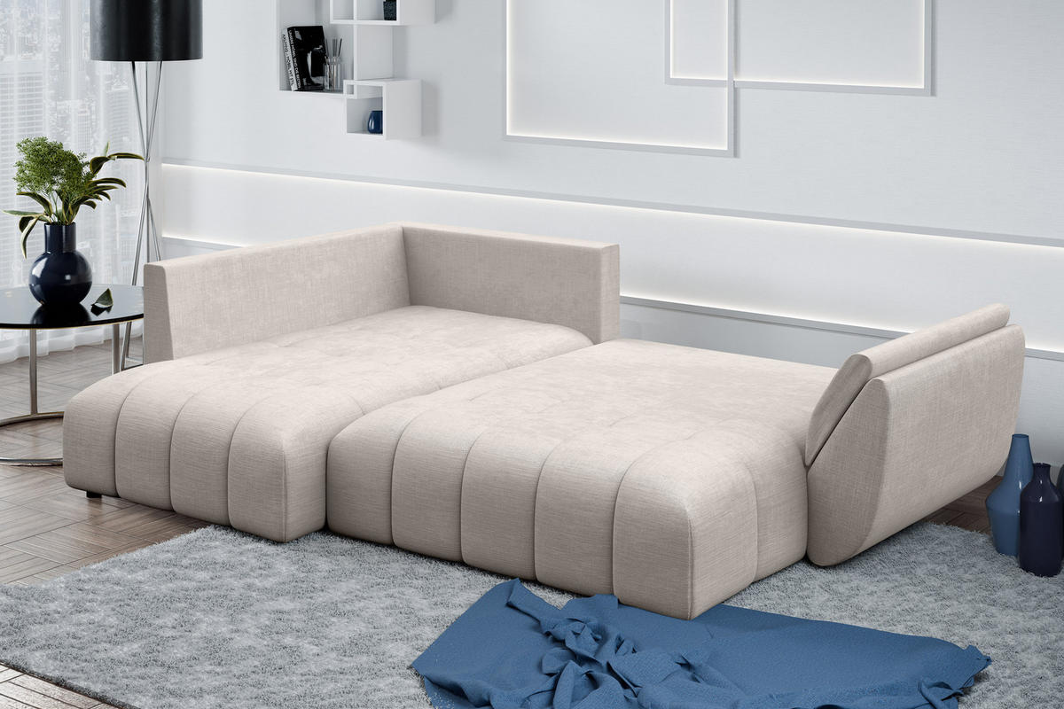 ECKSOFA L Form Corleone Beige 266/190/91 cm mit Schlaffunktion - Beige/Schwarz, Kunststoff/Textil (266/182cm) - AX Living
