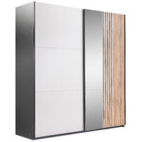 SCHWEBETÜRENSCHRANK Evia mit 2 Türen und Spiegel, 203 cm - Eiche Wotan/Schwarz, Holzwerkstoff (203/215/65cm) - Beautysofa