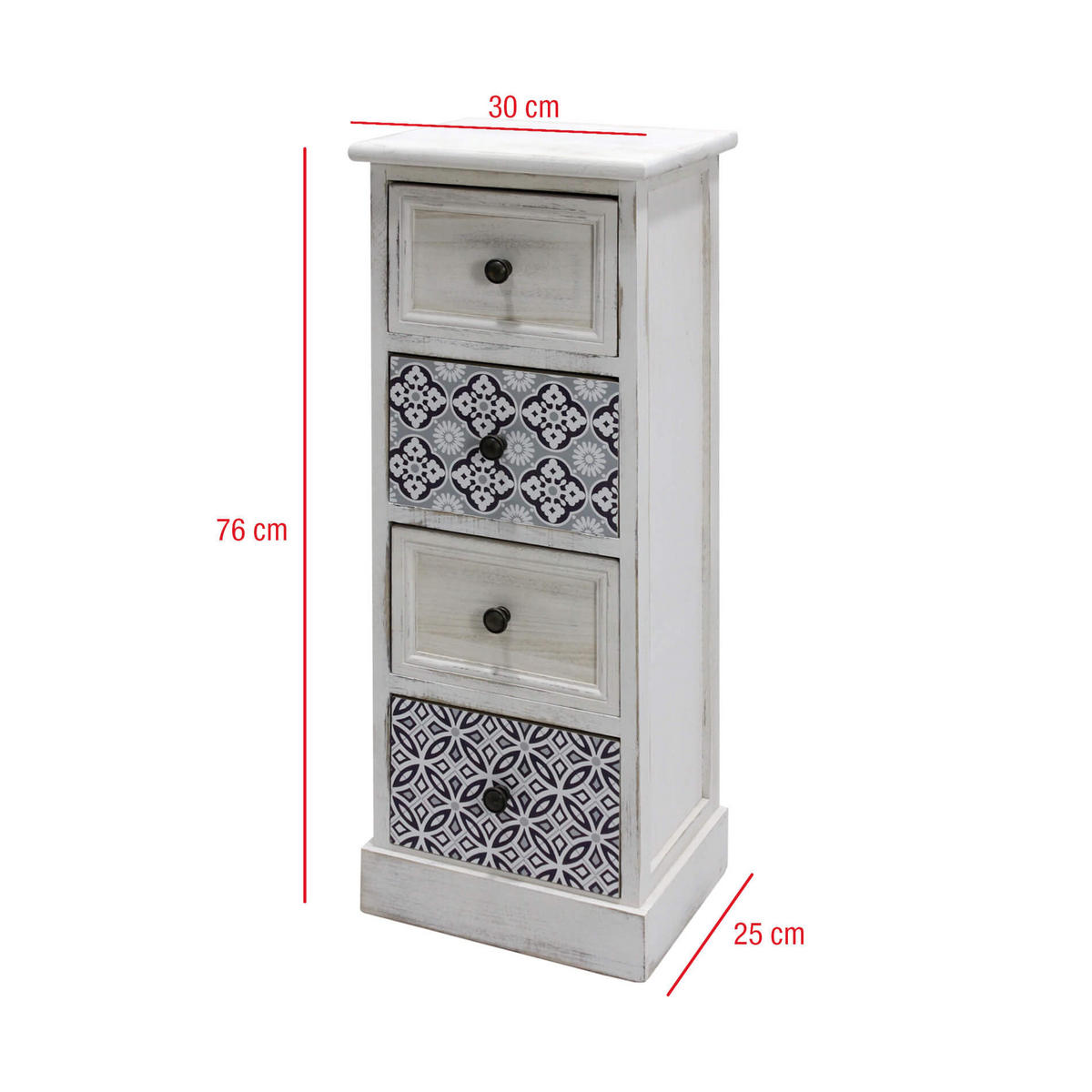 KOMMODE Weiß 25/30/76 cm - Weiß, Holz (25/76/30cm) - Mobili Rebecca