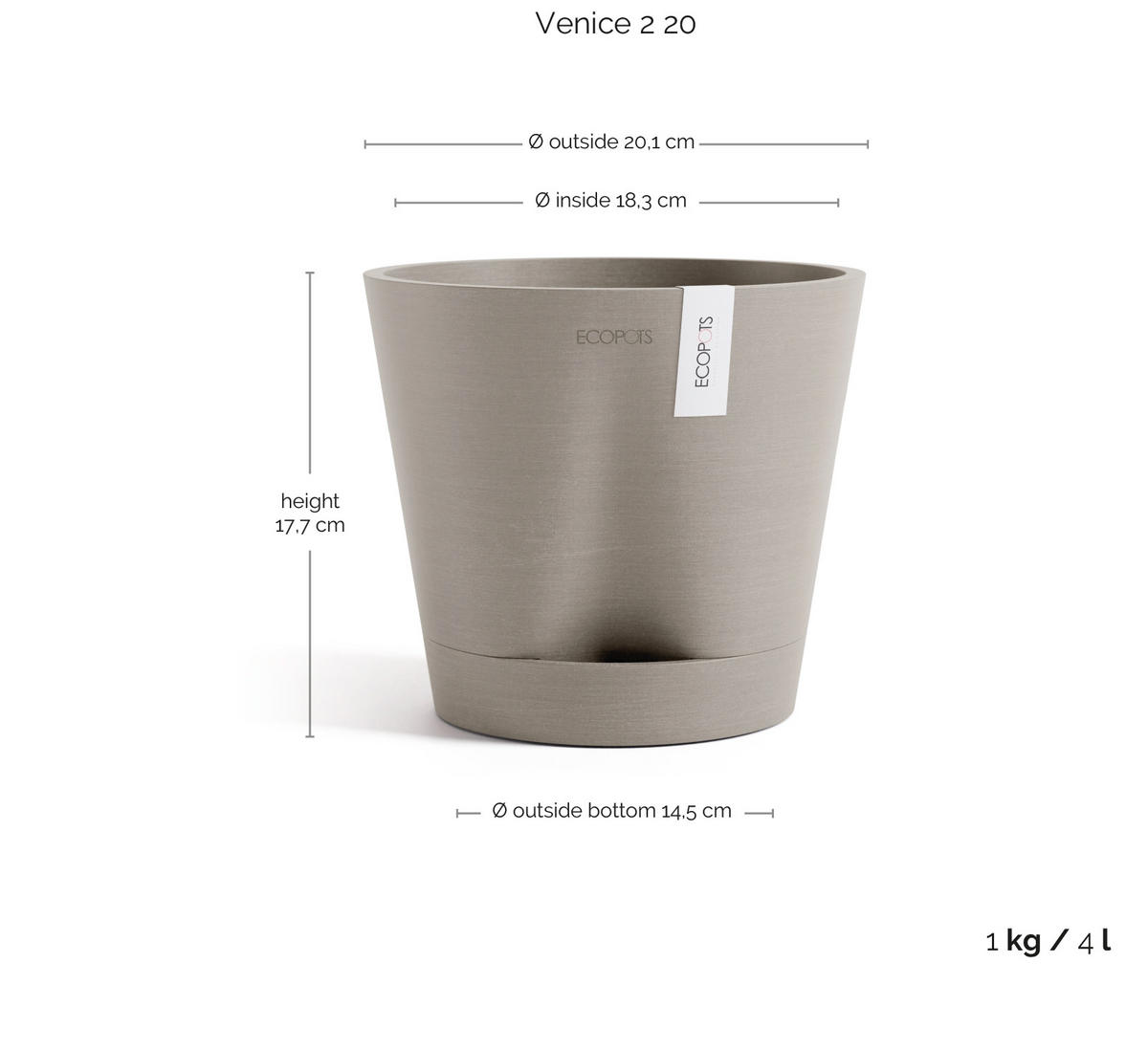 BLUMENTOPF Venice 20,1/17,7 cm Taupe - Taupe, Kunststoff (20.1/17.7cm) - Ecopots