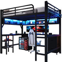 HOCHBETT 140/200 cm Schwarz mit Schreibtisch, Regal und Schubladen - Schwarz, Metall (140/200cm) - MIVRAY