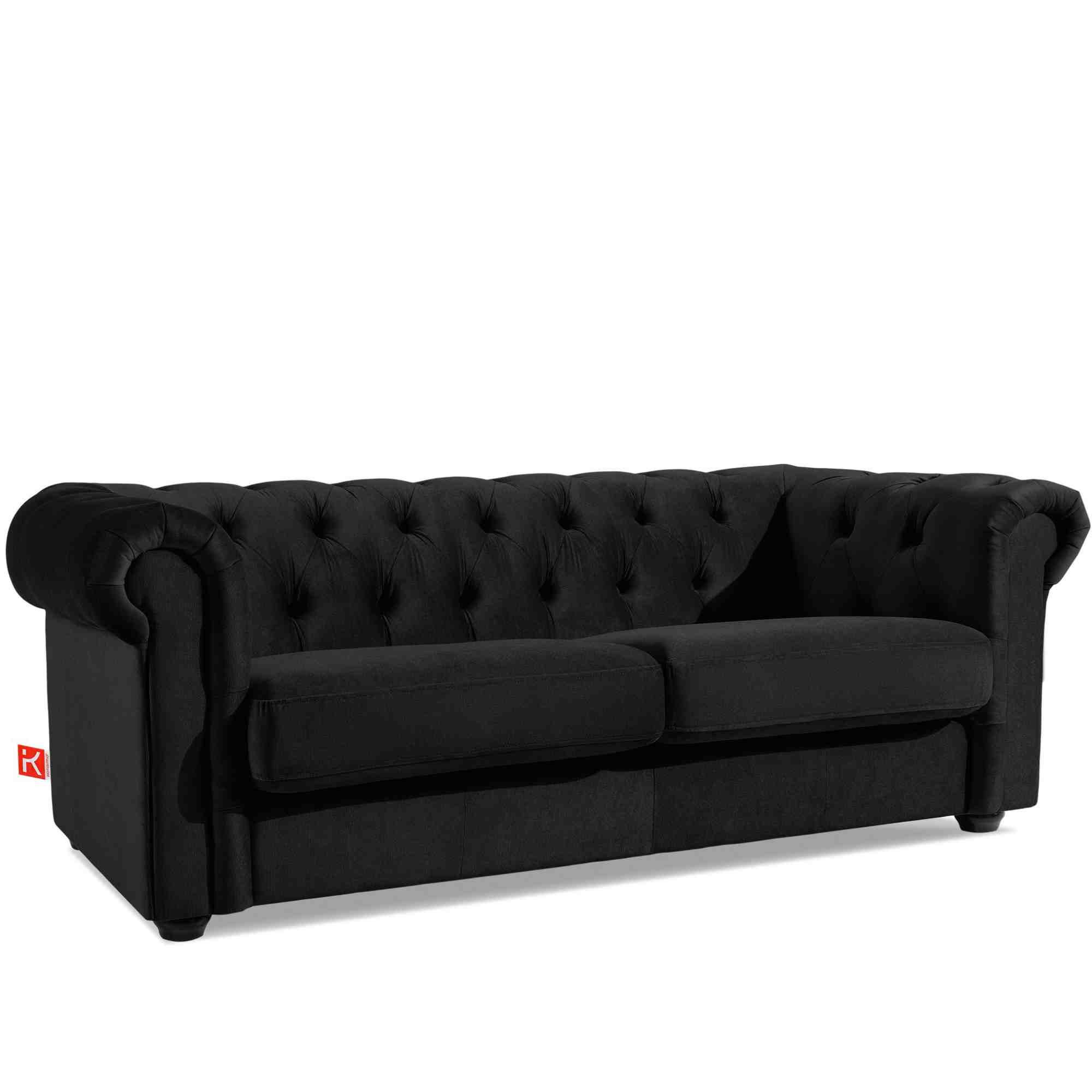 3-SITZER-SOFA GRAVO Chesterfield, Velours - Wengefarben/Schwarz, Leder/Holz (202/72/95cm) - KONSIMO®