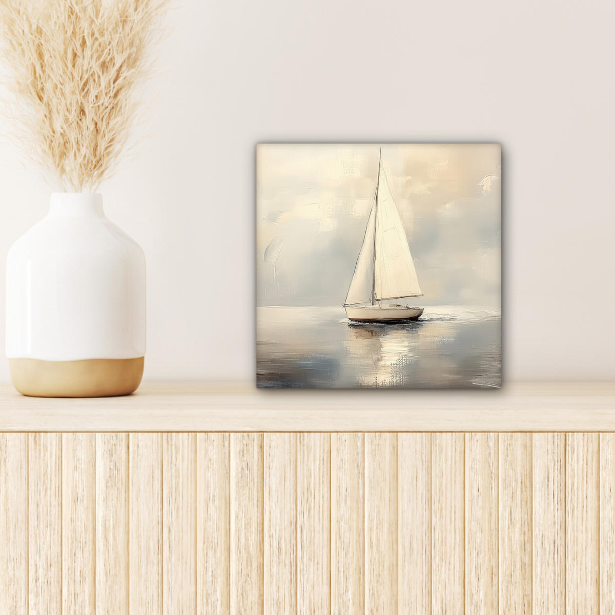 LEINWANDBILD Segelschiff - Meer - Bewölkt Deko Wohnzimmer 20x20 cm - Creme, Textil (20/20cm) - MuchoWow