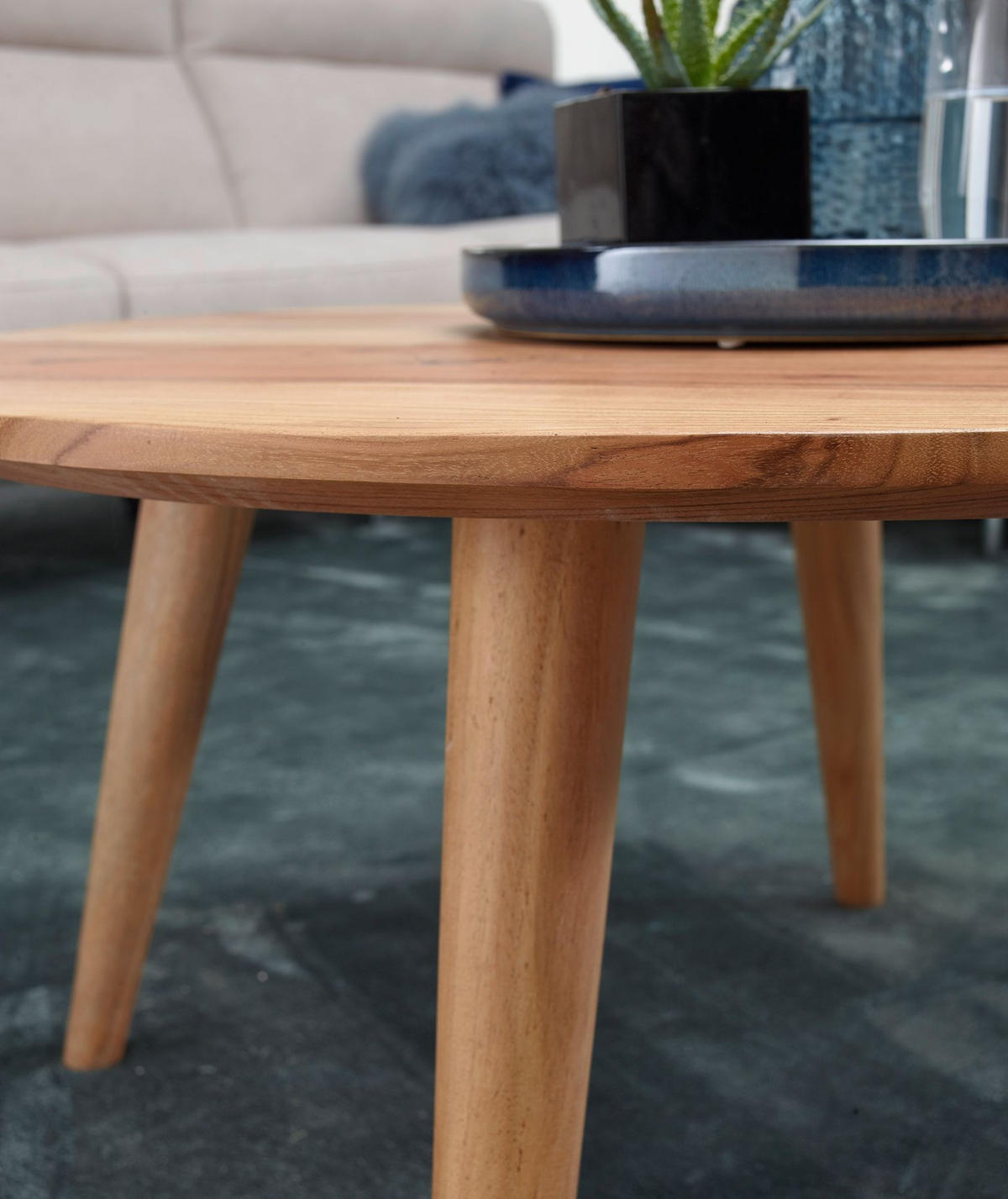 COUCHTISCH Rund Akazie Massivholz 75cm - Stabile Holzbeine, Pflegeleicht, Handgefertigt - Beige/Braun, Holz (75/75/40cm) - KADIMA DESIGN