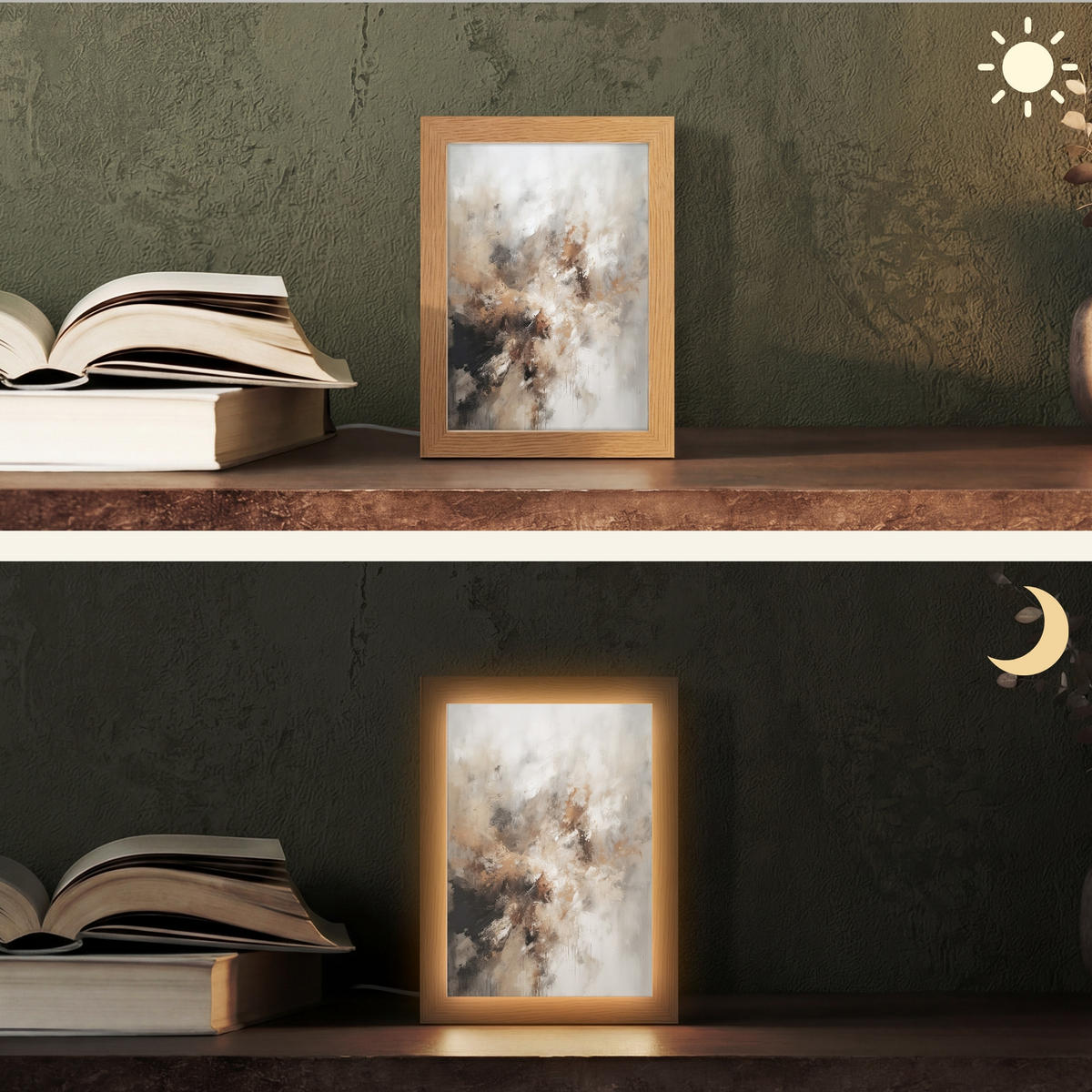 STOLNÍ LAMPA Barva - abstraktní - béžová - umění 15x20 cm - jabloňová, kompozitní dřevo (8/15/20cm) - OnlyWow