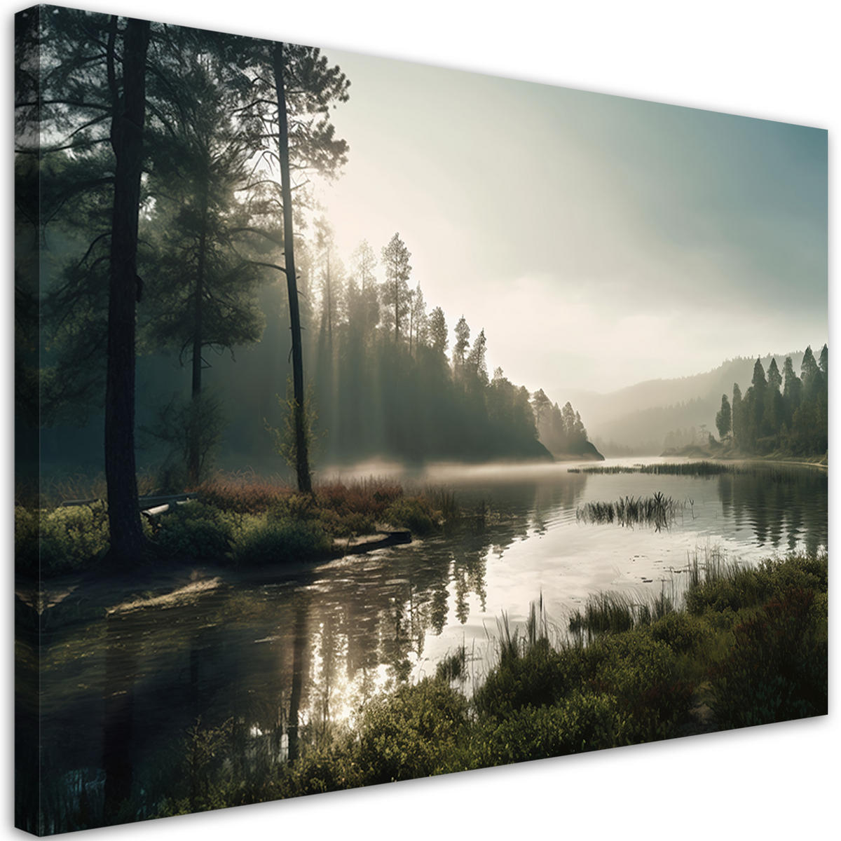 WANDBILD morgennebel auf einem see - Grau, Textil (60/40cm) - Feeby