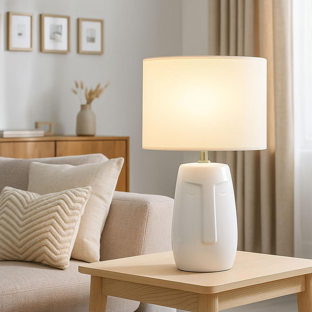 TISCHLEUCHTE Keramik Weiß mit Textilschirm 2er Set - Weiß, Textil (22/22/38.5cm)