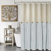 DUSCHVORHANG Blau Leinen Stil maschinenwaschbar wasserdicht breit lang - Blau, Textil (183/183cm) - MCBOSON