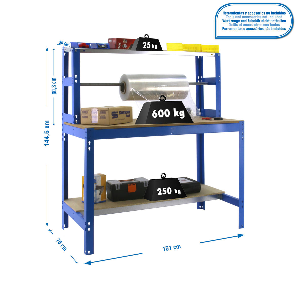 PACKTISCH Buffalo HxBxT 84 x 150 x 76 cm Traglast 600 kg Blau - Blau, Metall (150/84/76cm) - PROREGAL