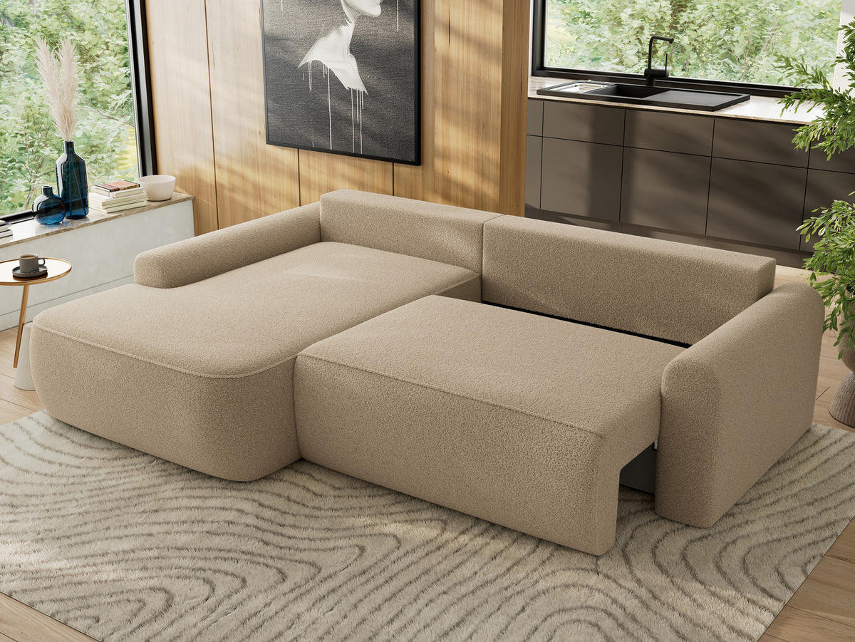 ECKSCHLAFSOFA CUBO L Hellbraun Boucle - links - Schwarz/Braun, Kunststoff/Textil (273/187cm) - MKS