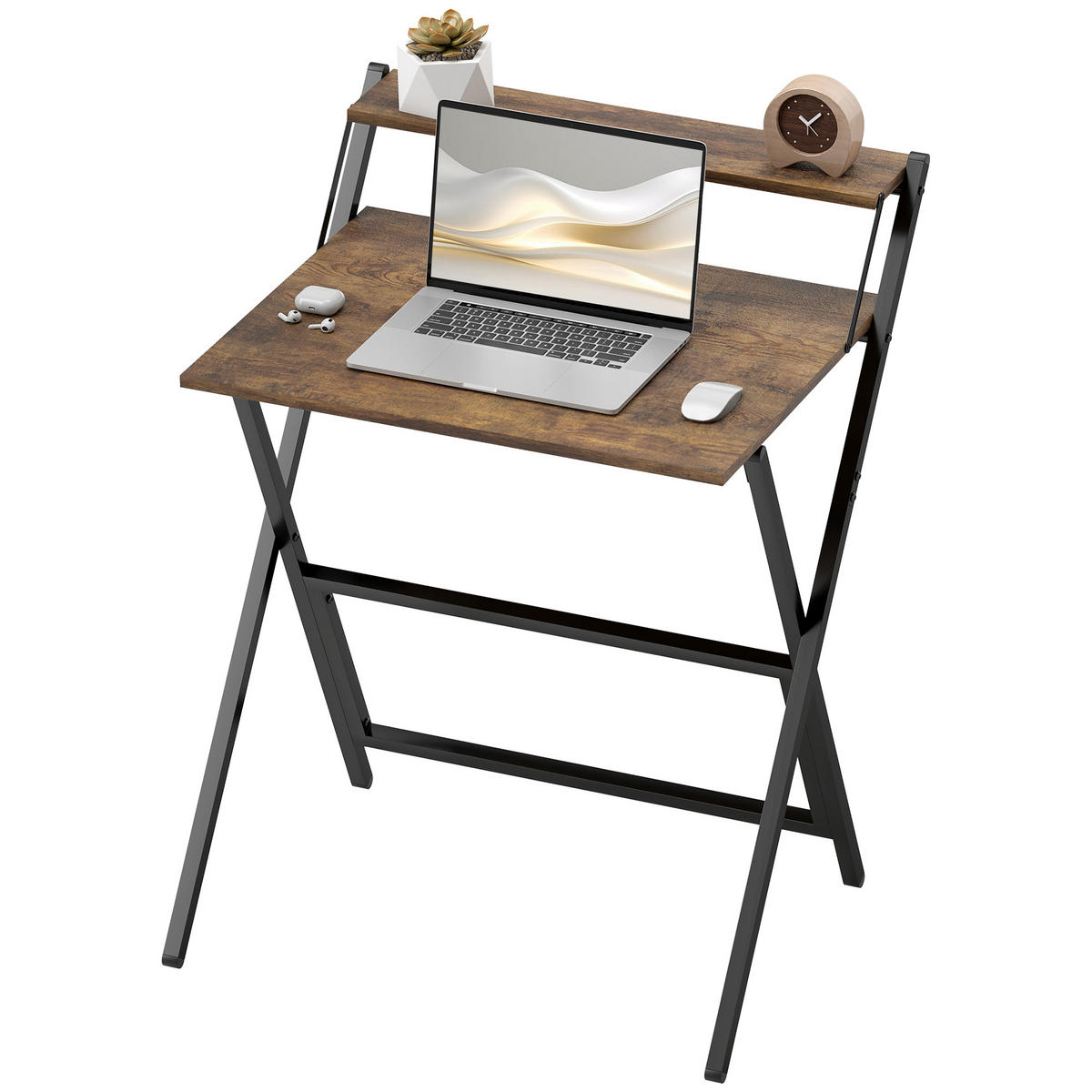 SCHREIBTISCH Braun klappbar mit Ablage und Metallgestell 70/62/86,5 cm - Rotbraun, Holzwerkstoff (62/70/86.5cm) - PANGIVO