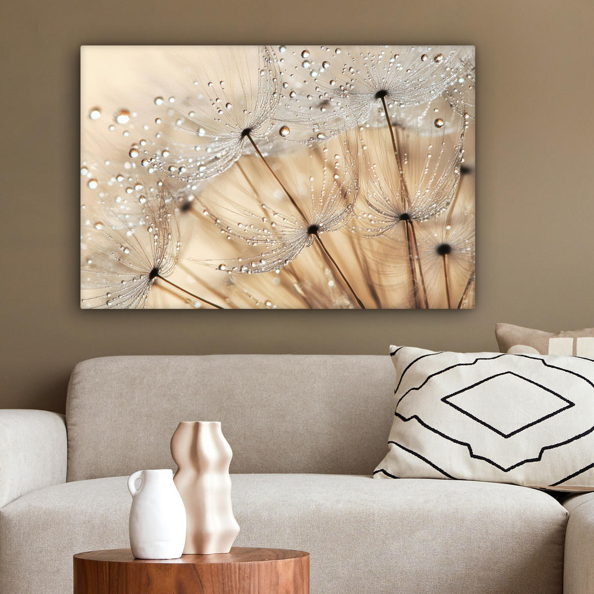 LEINWANDBILD Löwenzahn - Abstrakt - Natur - Beige Gemälde 60x40 cm - Braun, Textil (60/40cm) - MuchoWow