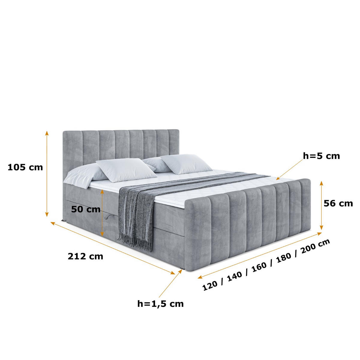 AMERICKÁ postel OTTA-Z – 200 x 200 cm – H3 – šedá - šedá, kompozitní dřevo (200/200cm) - ALTDECOR