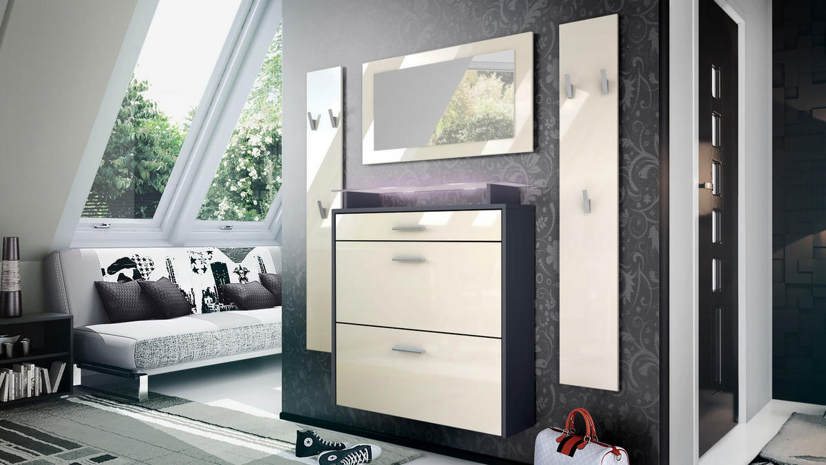GARDEROBE Malea Fronten in Creme Hochglanz - Creme, Holzwerkstoff (180/180/23cm) - Vladon