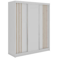 SCHWEBETÜRENSCHRANK mit Lamellen und Schubladen NAURU - 180 - Weiß und Eiche Artisan - Alufarben/Weiß, Holzwerkstoff/Metall (180/216/61cm) - MKS