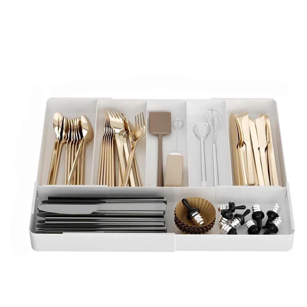 BESTECKEINSATZ, ausziehbar & verstellbar,(27–51) cm × (27–39) cm,Weiß - Weiß, Kunststoff (27/5/27cm) - Authentics
