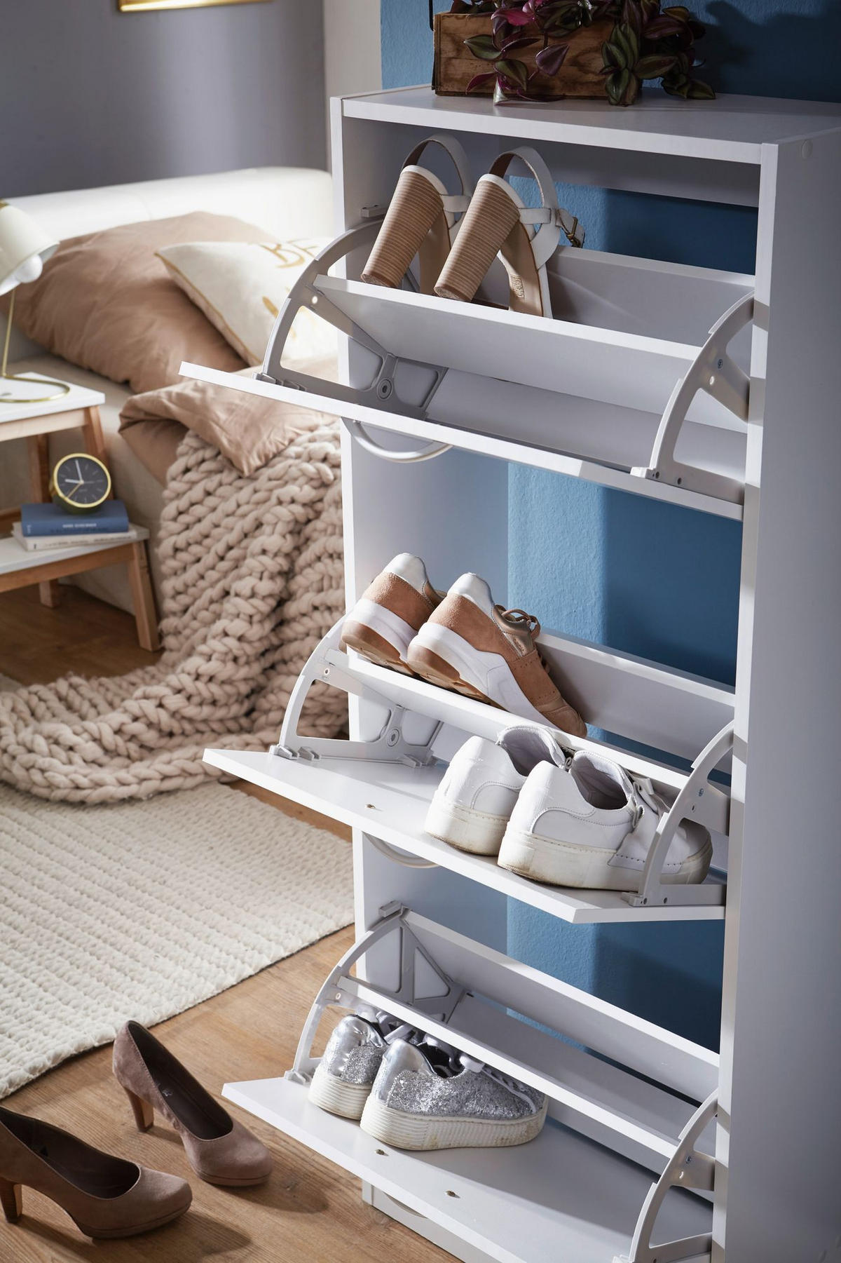 SCHUHSCHRANK – Weiß, 3 Fächer, für ca. 18 Paar Schuhe, 50x125x24 cm - Weiß, Holz (50/125/24cm) - KADIMA DESIGN