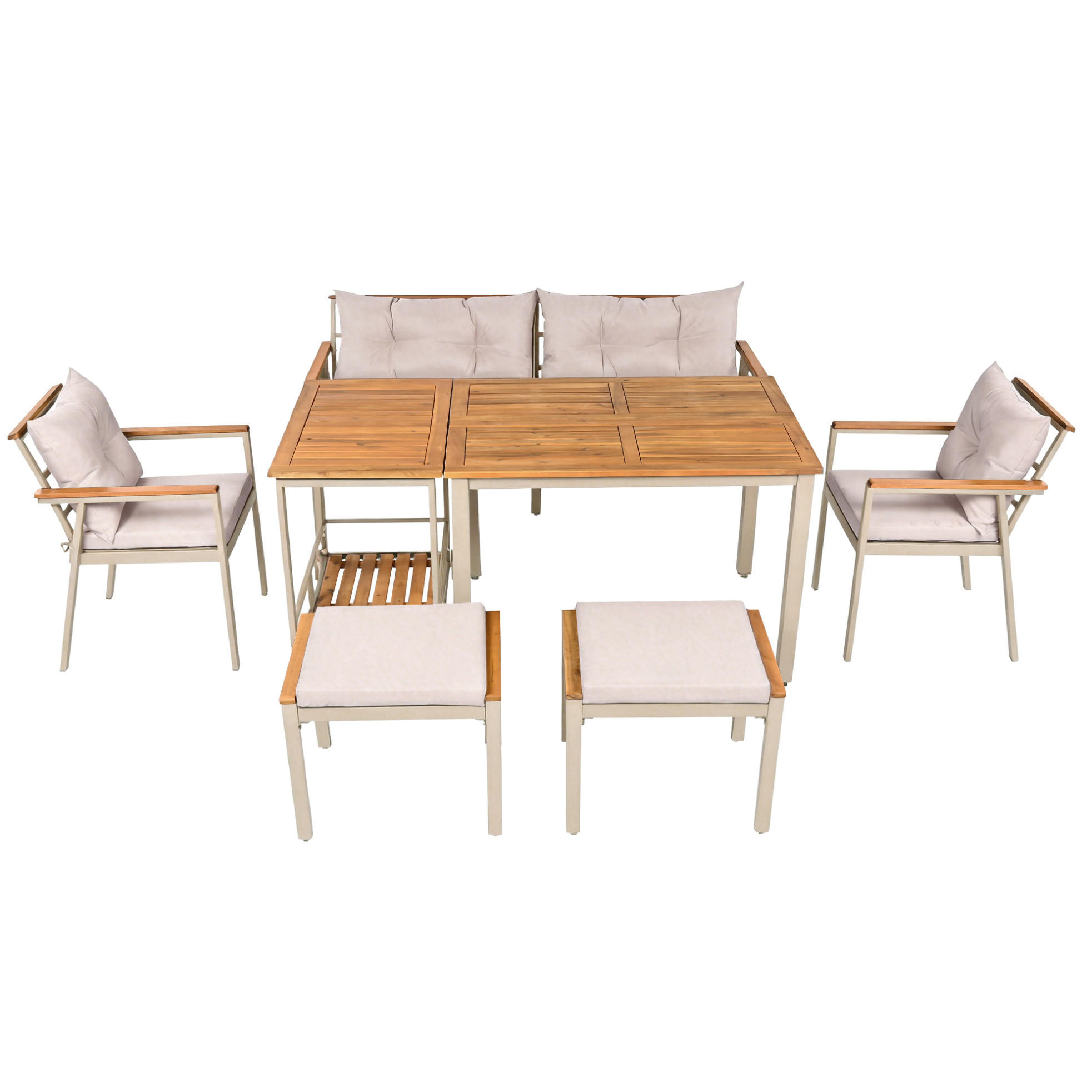 Modfu ZAHRADNÍ jídelní set z akáciového dřeva 171x35x81 cm béžový s odnímatelným servírovacím vozíkem pro 6–7 osob