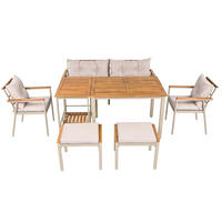 GARTENSET aus Akazienholz Beige/Natur mit Servierwagen, wasserabweisenden Kissen und Rollen - Beige, Metall - Modfu