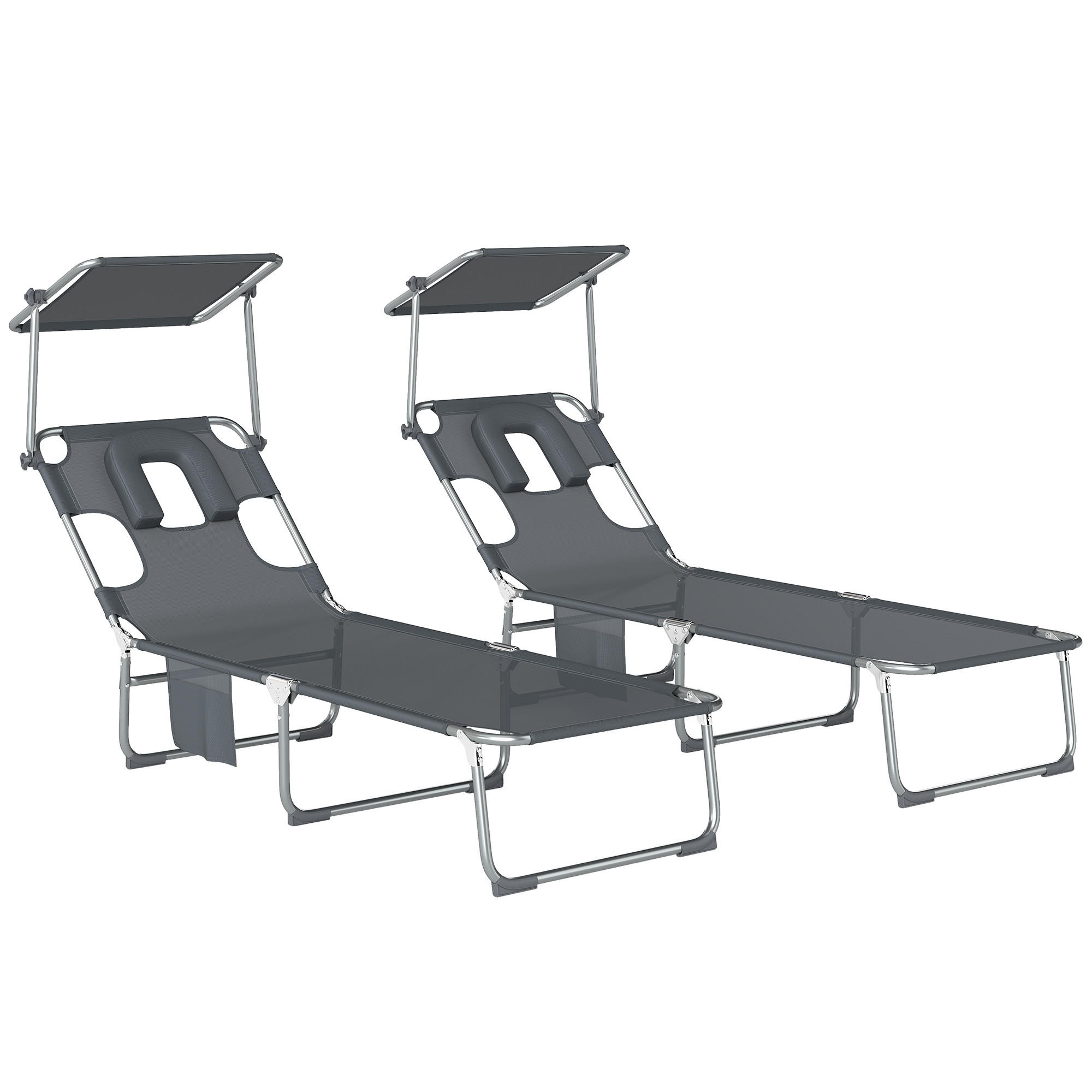 SONNENLIEGE Set aus 2 verstellbaren klappbaren Sonnenliegen mit 360,188*56*27 cm ,Grau - Grau, Metall (56/27/188cm) - Vallsero
