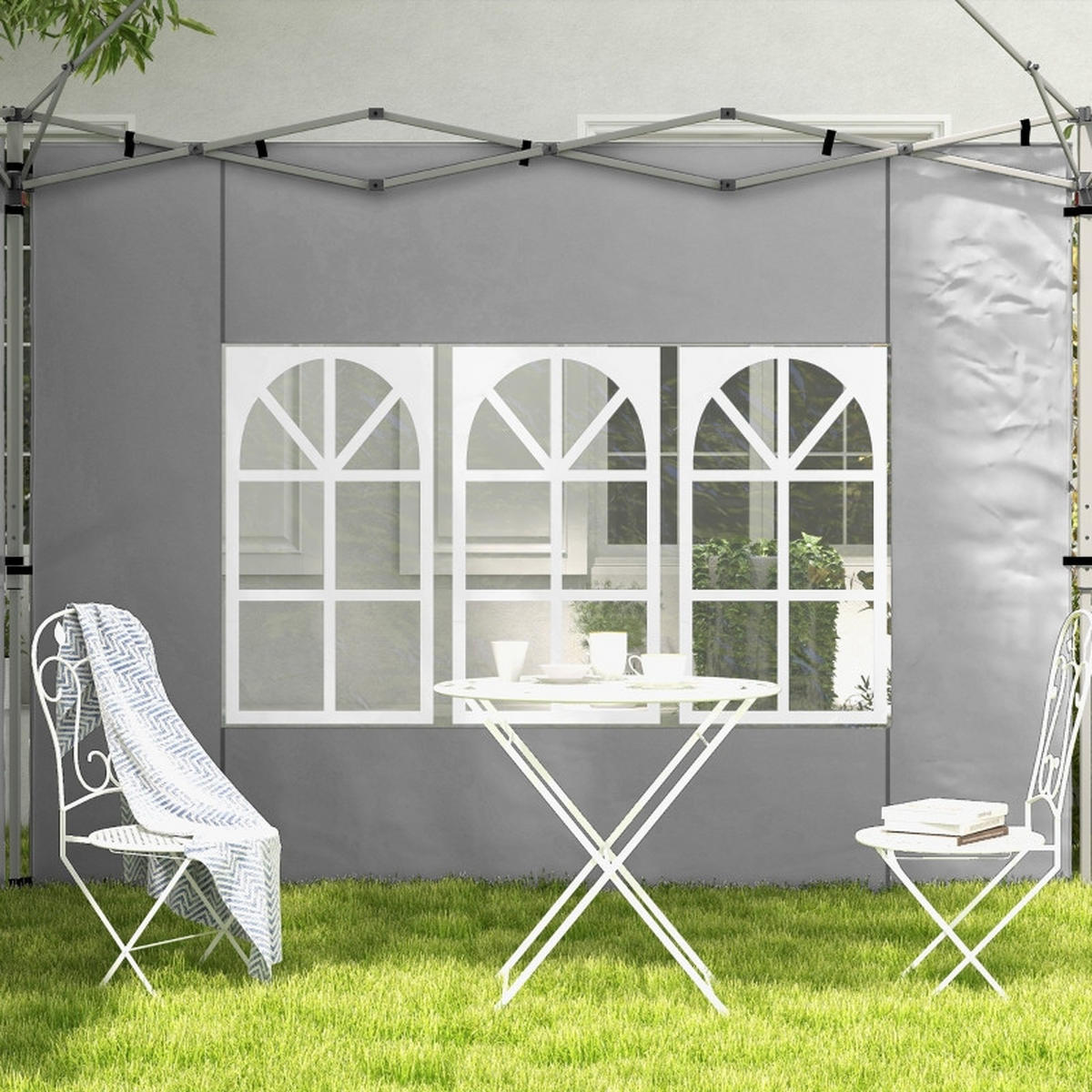 PAVILLON SEITENWÄNDE 2er Set 3x3 3x4 m hellgrau - Hellgrau, Kunststoff (1/195/295cm) - LEBENLANG