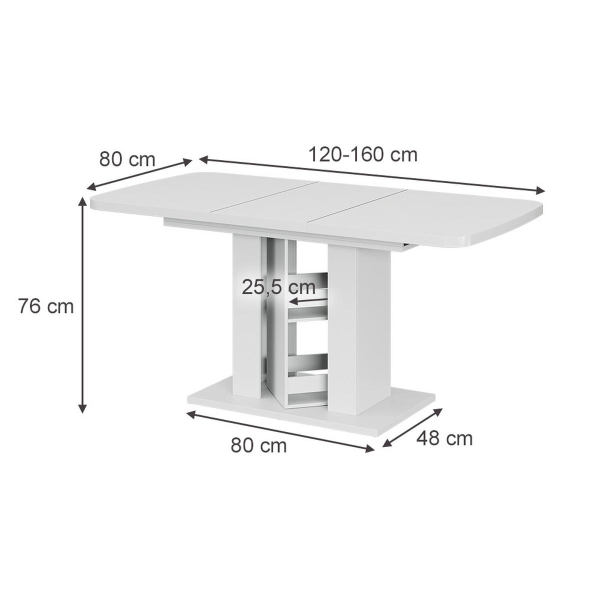 ESSTISCH Fenaro Weiß 120 x 80 cm - Weiß, Holzwerkstoff (80/120/76cm) - Vicco