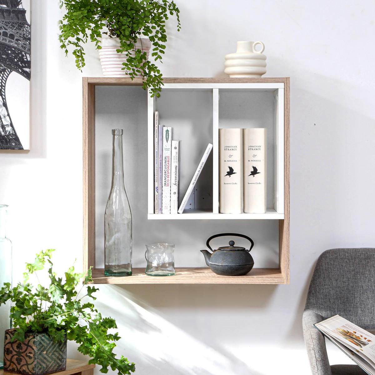 WANDREGAL mit Aufbewahrung Soest 3 - L58,3 x H 58,6 cm - Weiß, Holzwerkstoff (24.4/58.6/14.7cm) - Calicosy