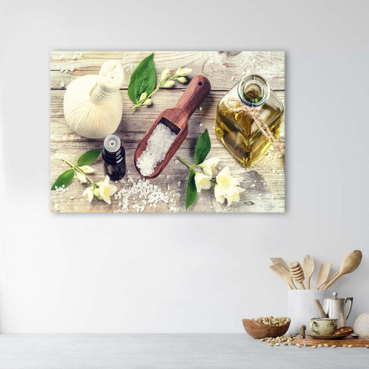 LEINWANDBILD Gewürze in der Küche 90x60cm - Beige, Textil (90/60cm) - Feeby