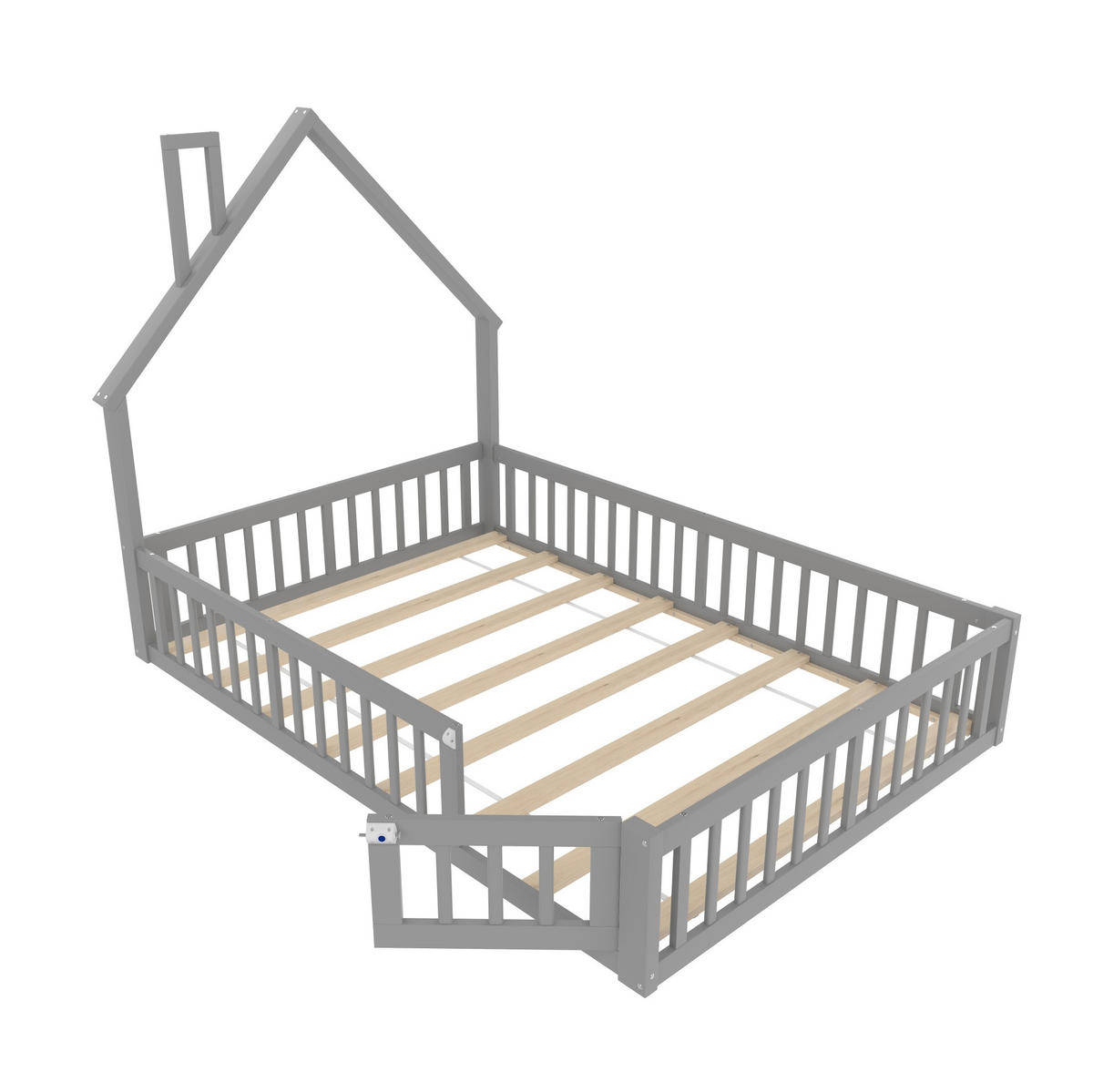 KINDERBETT 140/190 cm mit Lattenrost, Sicherheitsgitter und Schornsteinform aus Kiefernholz/MDF, Grau - Grau, Holzwerkstoff (140/190cm) - Redom