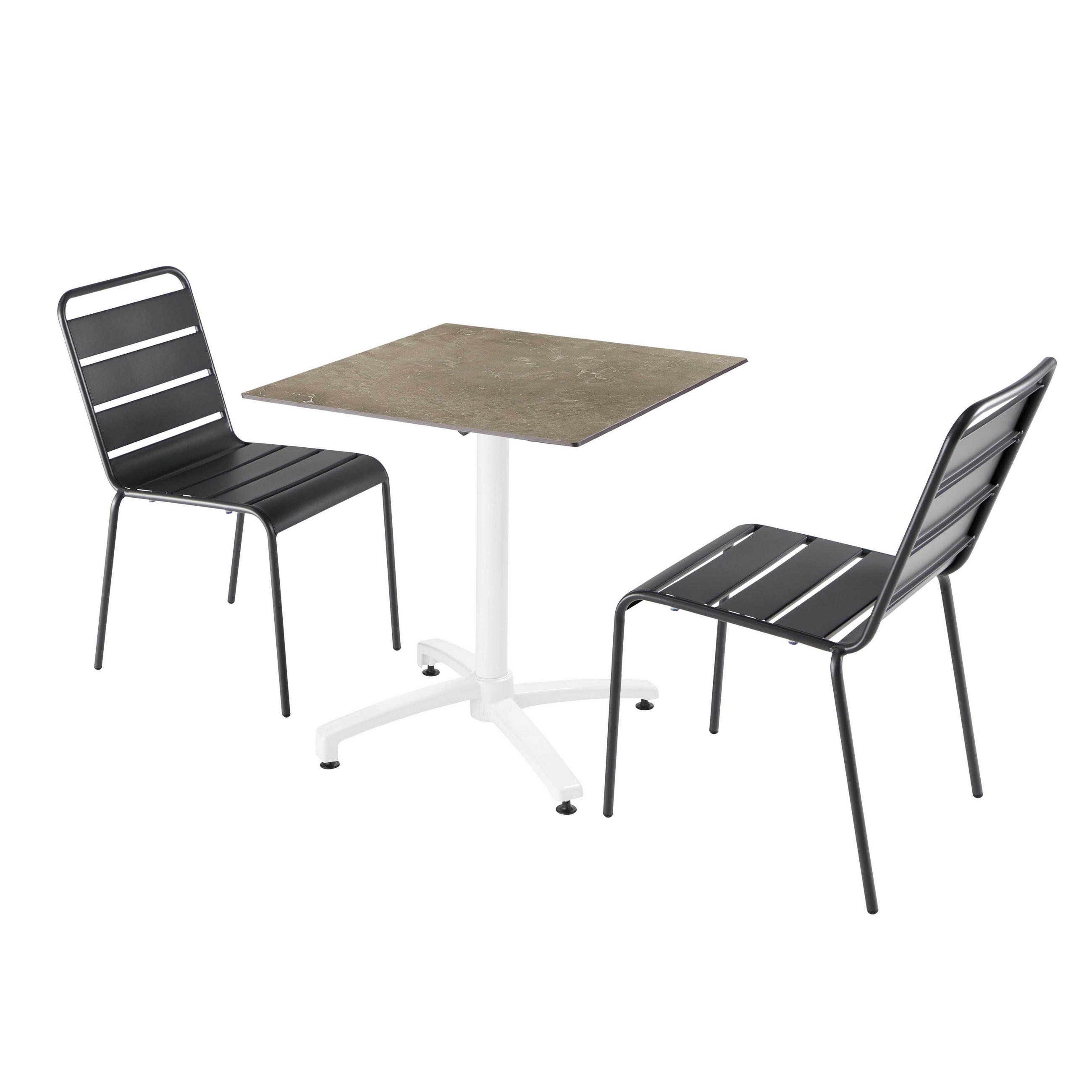 GARTENSET 3-tlg., Marmorbeigefarbe/grau - Beige/Grau, Metall - Oviala