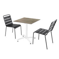 GARTENSET 3-tlg., Marmorbeigefarbe/grau - Beige/Grau, Metall - Oviala